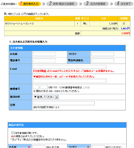 STEP3:ご注文の流れ(1.送付先の入力)