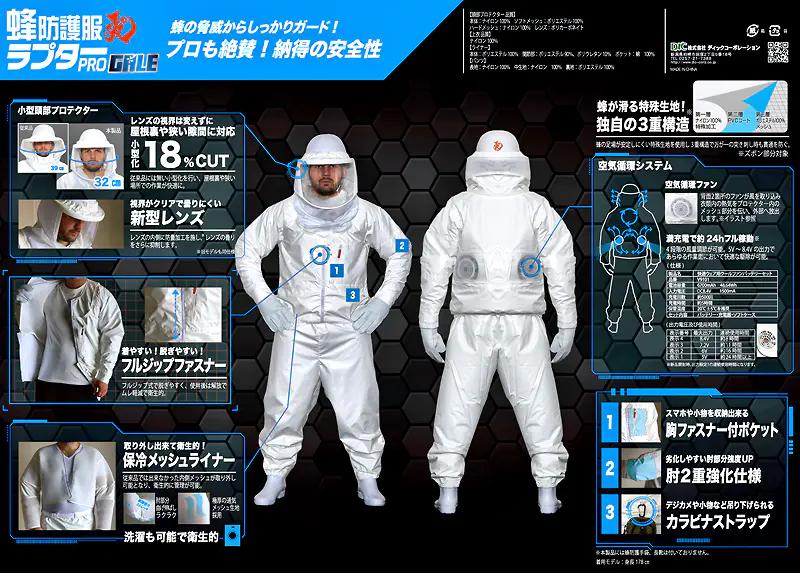 蜂防護服ラプターPRO GALE スペック
